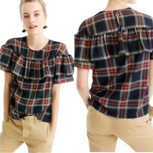 EUC J. Crew Edie Stewart Tartan Plaid Ruffle Top